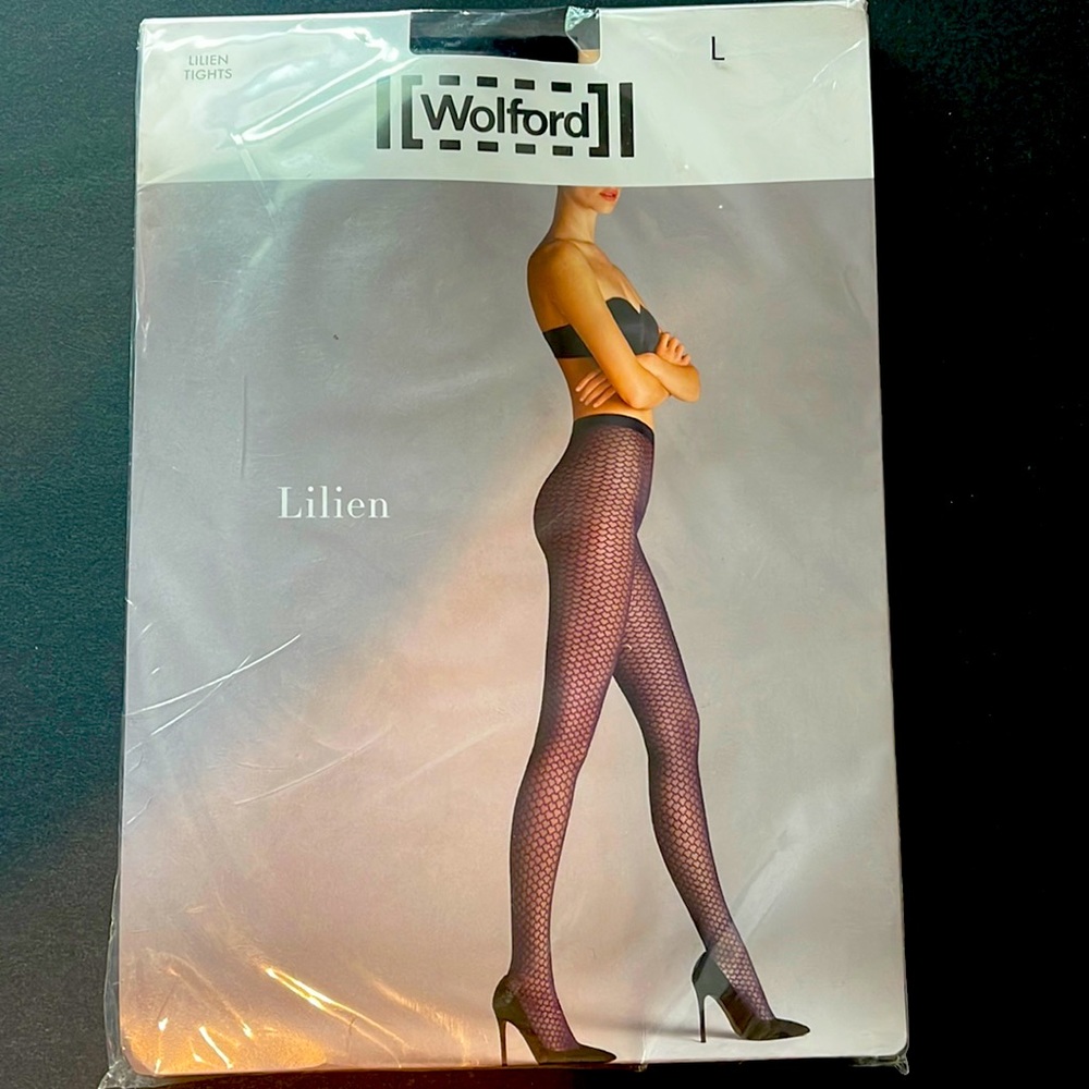 Wolford - Lilien Tights - New - Size Large - Black - Geometric Pattern